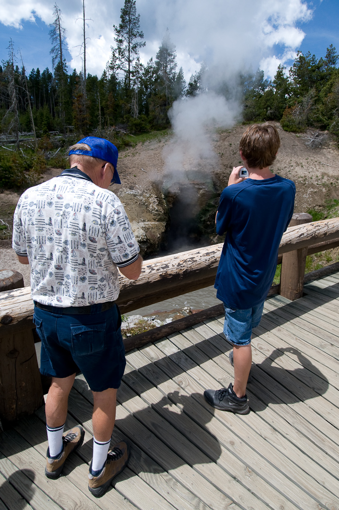 Picture Time at Dragon's Mouth Spring   Mud Volcano Area, Yellowstone National Park