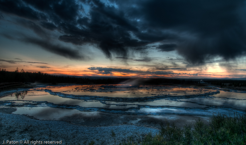 Great Fountain Geyser at Sunset   Firehole Lake Drive, Yellowstone National Park, Wyoming
