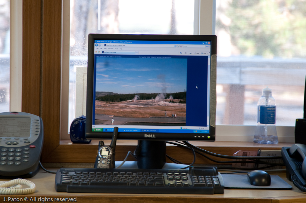 Ranger's Webcam Monitor at the Old Faithful Visitors Center   Upper Geyser Basin, Yellowstone National Park, Wyoming