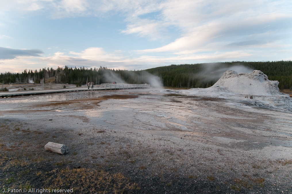 Castle Geyser on the Right and Grand Geyser in the Background on the Left   Upper Geyser Basin, Yellowstone National Park, Wyoming