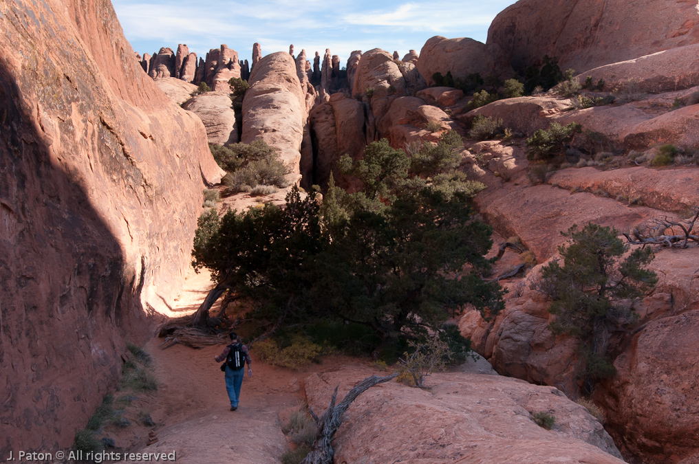 Bob Heading Towards Private Arch   Devils Garden Trail, Arches National Park, Utah