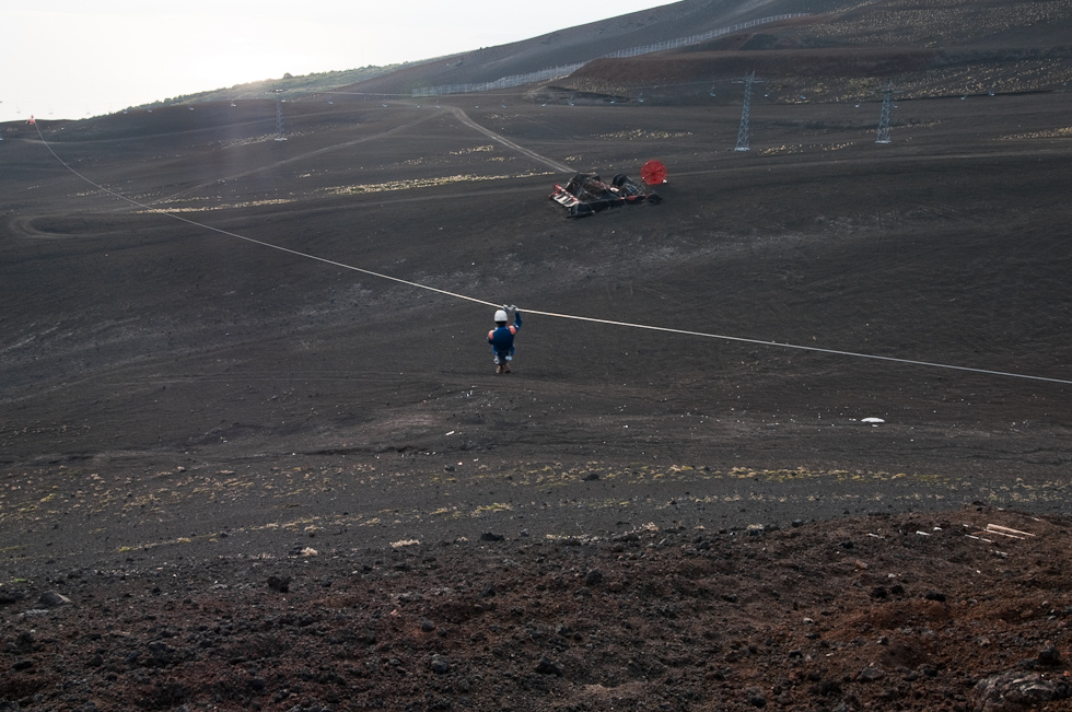 Worker tepelling away after telling us it's time to go   Osorno Volcano, Lake District, Chile