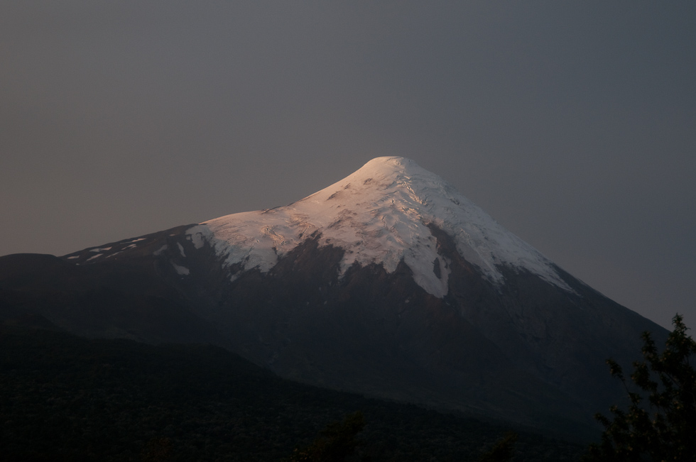 Late Sun on Osorno Volcano Through the Back Window   Osorno Volcano, Lake District, Chile