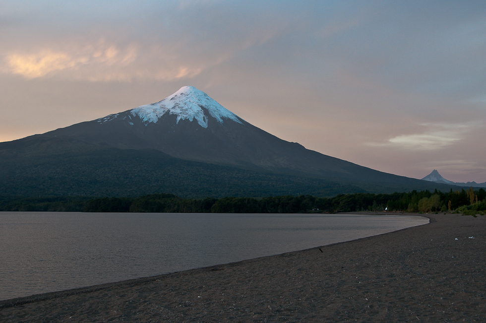 Volcano Osorno and Volcano Puntiagudo at Sunset   Lake District, Chile