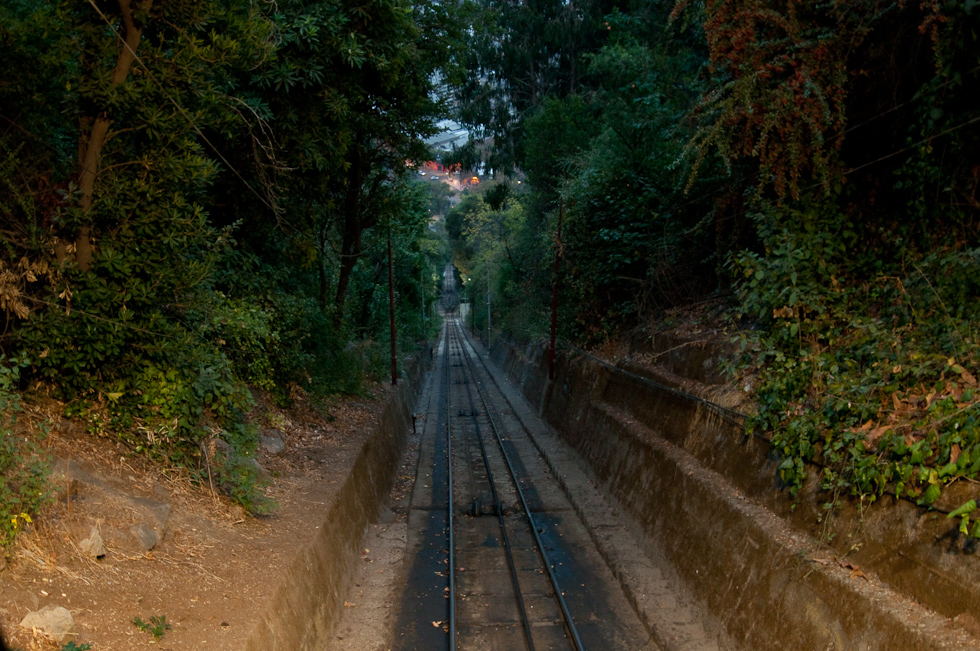 View down the funicular tracks  