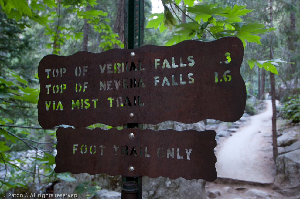 Trail sign   Mist Trail, Yosemite National Park, California