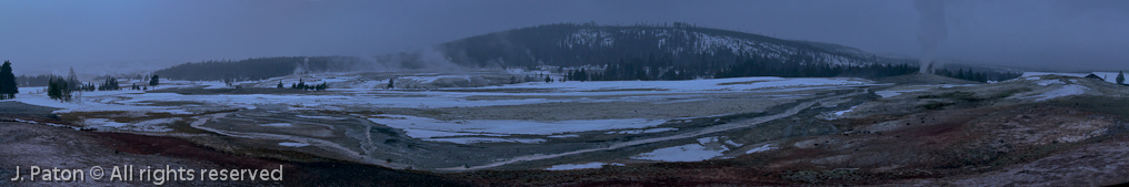 Snowy Twilight Panoramic at Old Faithful   Old Faithful Area, Yellowstone National Park, Wyoming